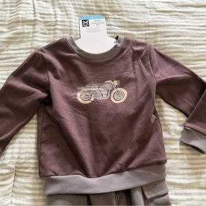 Kids Matching Set Sweatshirt and Pants - Brown Motorcycle Design